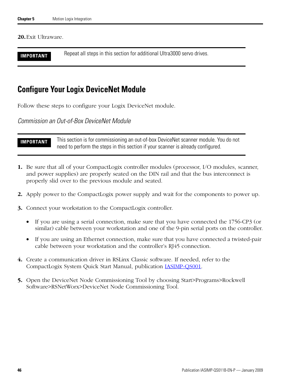 Configure your logix devicenet module, Configure your logix, Devicenet module | Rockwell Automation 2098 CompactLogix Indexing Motion Accelerator Toolkit Quick Start User Manual | Page 46 / 136