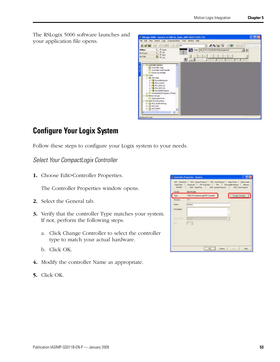 Configure your logix system, Configure your, Logix system | Rockwell Automation 2098 CompactLogix Indexing Motion Accelerator Toolkit Quick Start User Manual | Page 53 / 136
