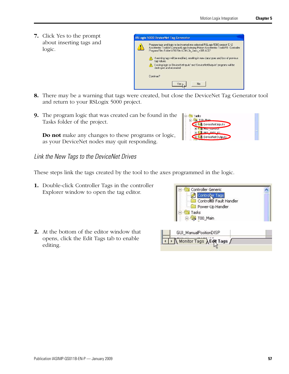 Link the new tags to the devicenet drives | Rockwell Automation 2098 CompactLogix Indexing Motion Accelerator Toolkit Quick Start User Manual | Page 57 / 136