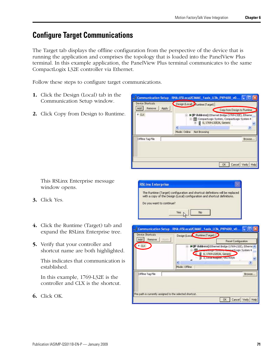 Configure target communications | Rockwell Automation 2098 CompactLogix Indexing Motion Accelerator Toolkit Quick Start User Manual | Page 71 / 136