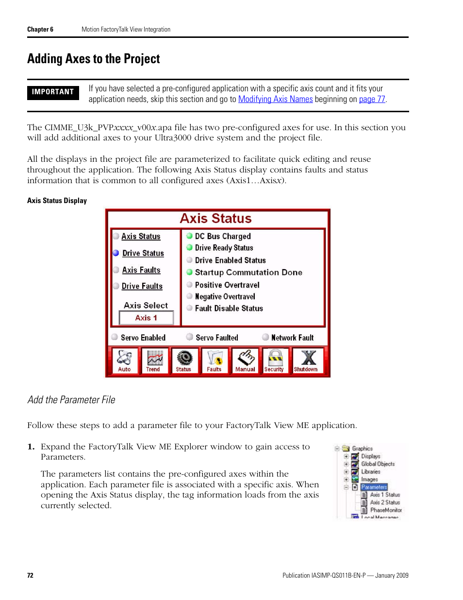 Adding axes to the project, Adding axes to, The project | Add the parameter file | Rockwell Automation 2098 CompactLogix Indexing Motion Accelerator Toolkit Quick Start User Manual | Page 72 / 136