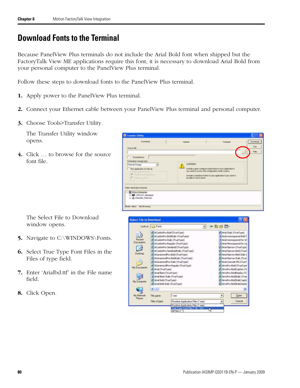 Download fonts to the terminal, Download fonts to, The terminal | Rockwell Automation 2098 CompactLogix Indexing Motion Accelerator Toolkit Quick Start User Manual | Page 80 / 136