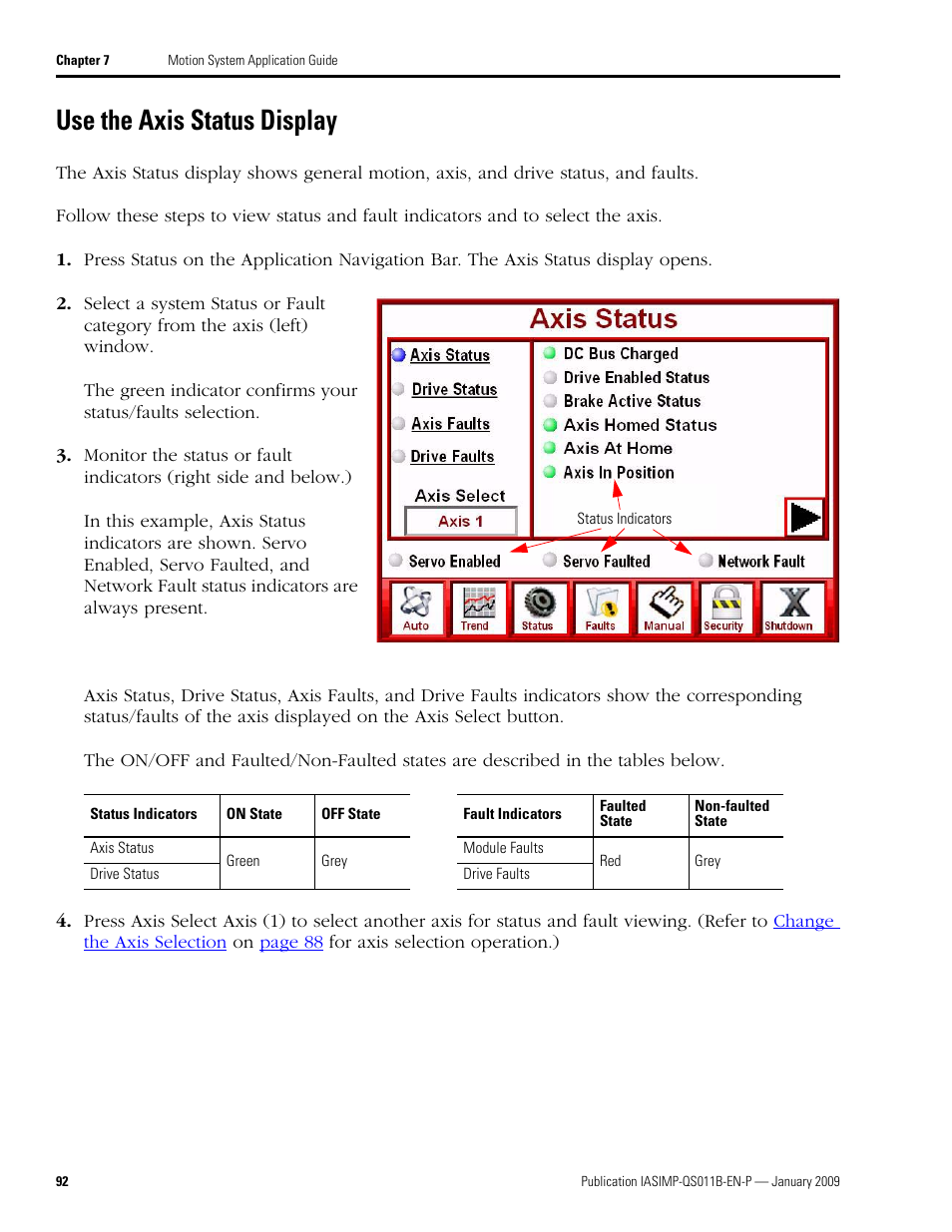 Use the axis status display, Use the axis status, Display | Rockwell Automation 2098 CompactLogix Indexing Motion Accelerator Toolkit Quick Start User Manual | Page 92 / 136