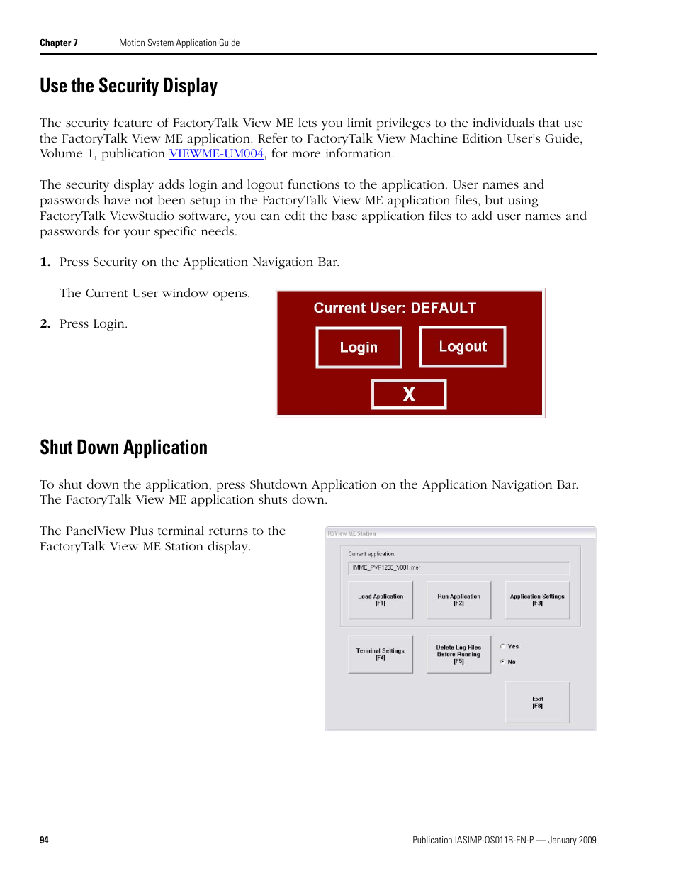Use the security display, Shut down application, Use the security display shut down application | Use the security, Display, Shut down, Application | Rockwell Automation 2098 CompactLogix Indexing Motion Accelerator Toolkit Quick Start User Manual | Page 94 / 136