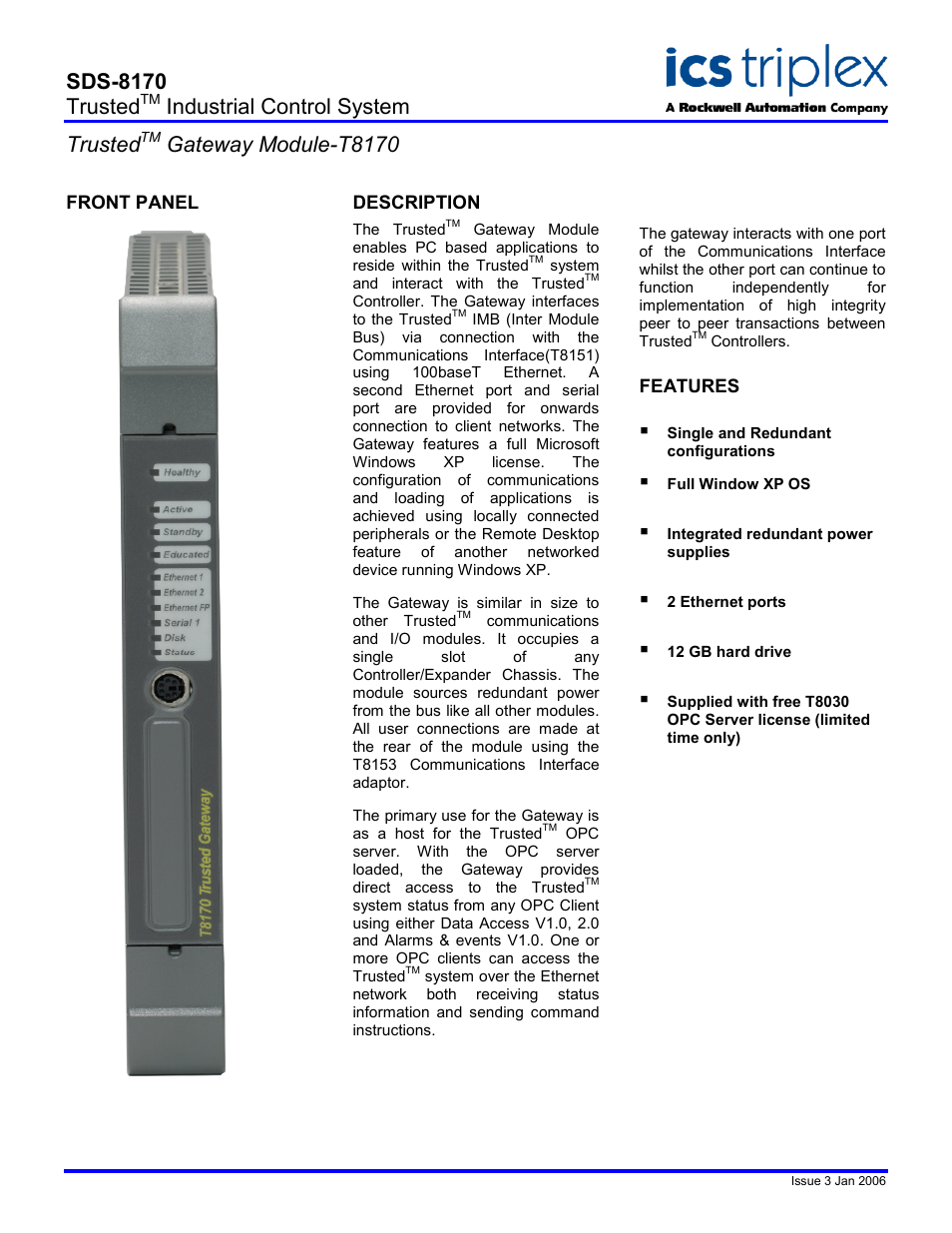 Rockwell Automation T8170 Trusted Gateway Module User Manual | 2 pages