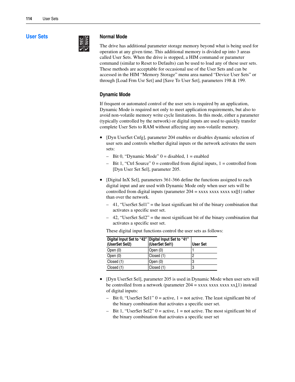 User sets | Rockwell Automation 20A PowerFlex 70EC/700VC User Manual | Page 118 / 170