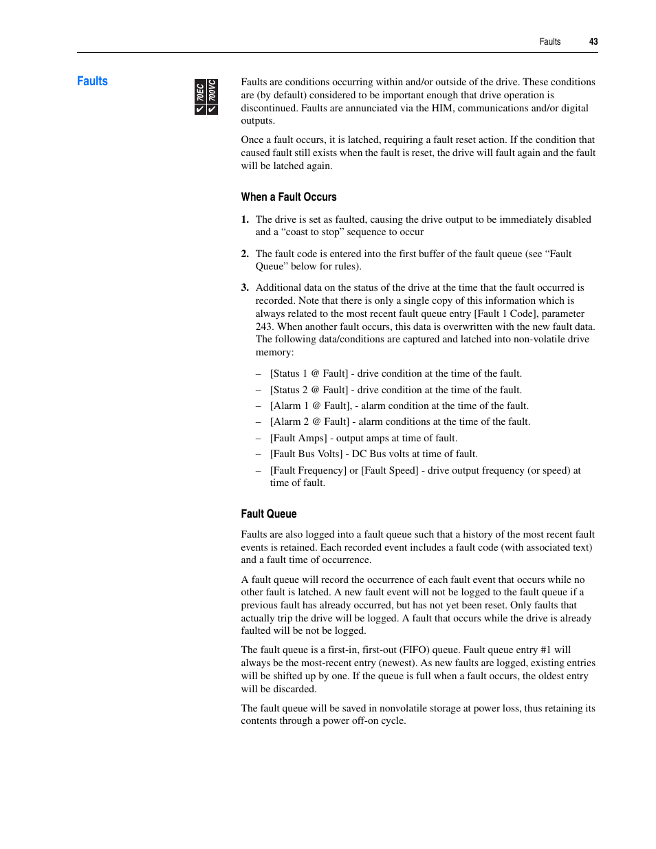 Faults | Rockwell Automation 20A PowerFlex 70EC/700VC User Manual | Page 47 / 170