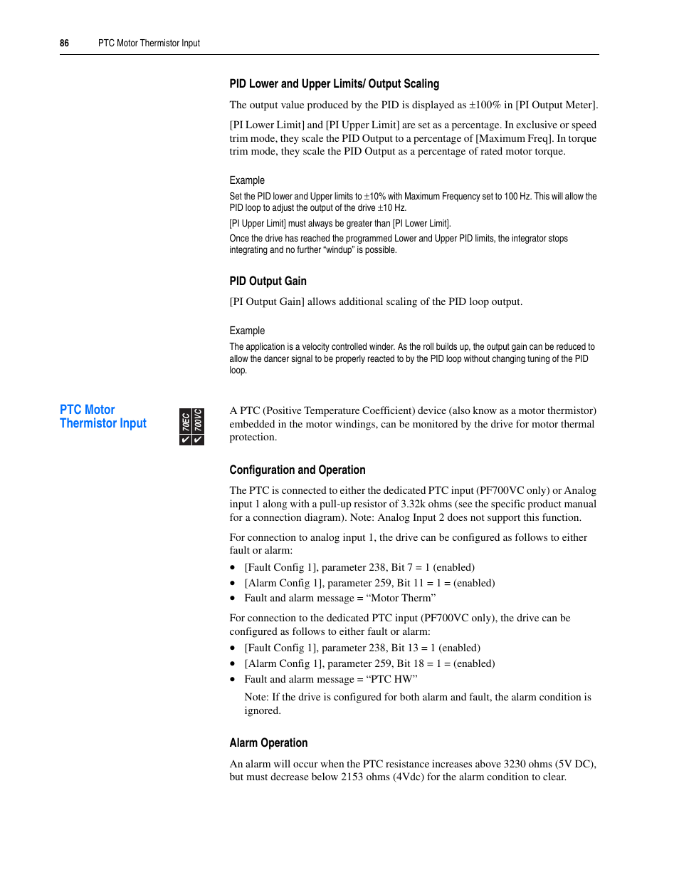 Ptc motor thermistor input | Rockwell Automation 20A PowerFlex 70EC/700VC User Manual | Page 90 / 170