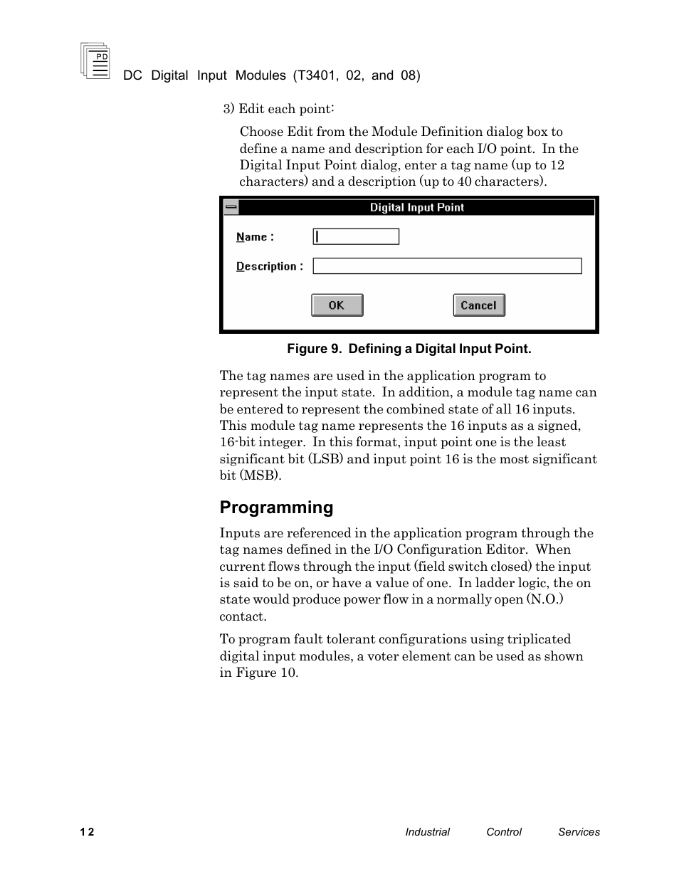 Programming | Rockwell Automation T3408 ICS Regent DC Digital Input Modules User Manual | Page 12 / 16