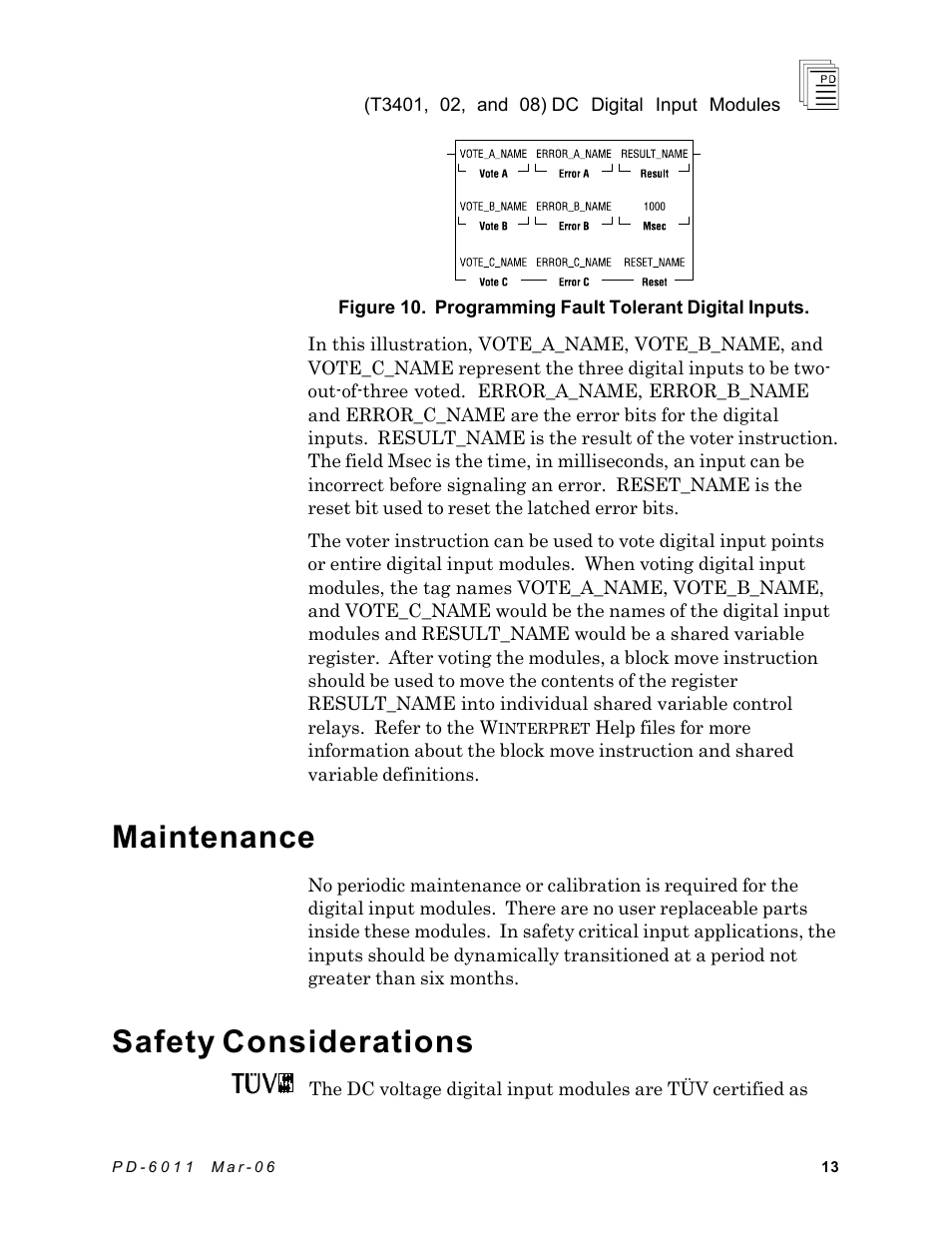 Maintenance, Safety considerations | Rockwell Automation T3408 ICS Regent DC Digital Input Modules User Manual | Page 13 / 16