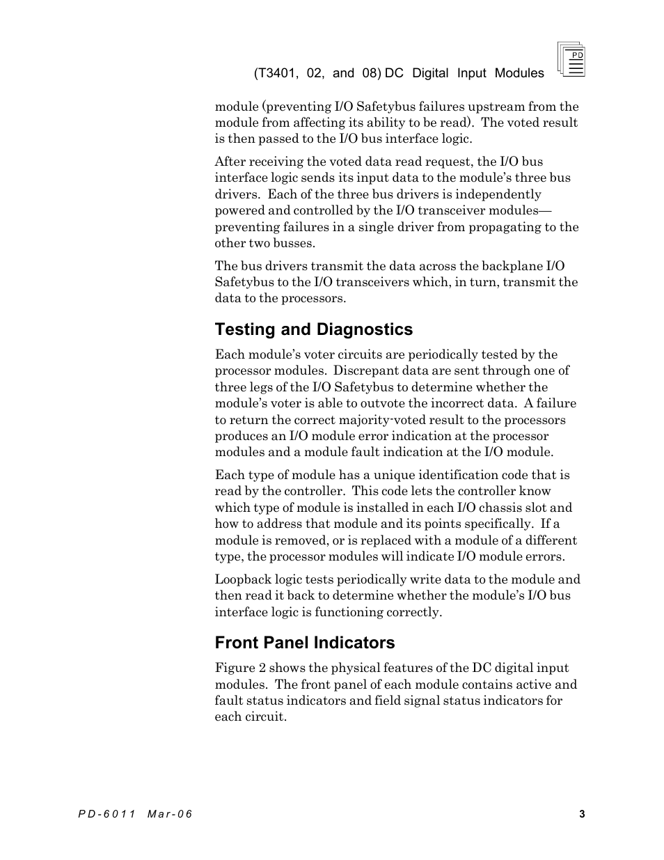 Testing and diagnostics, Front panel indicators | Rockwell Automation T3408 ICS Regent DC Digital Input Modules User Manual | Page 3 / 16