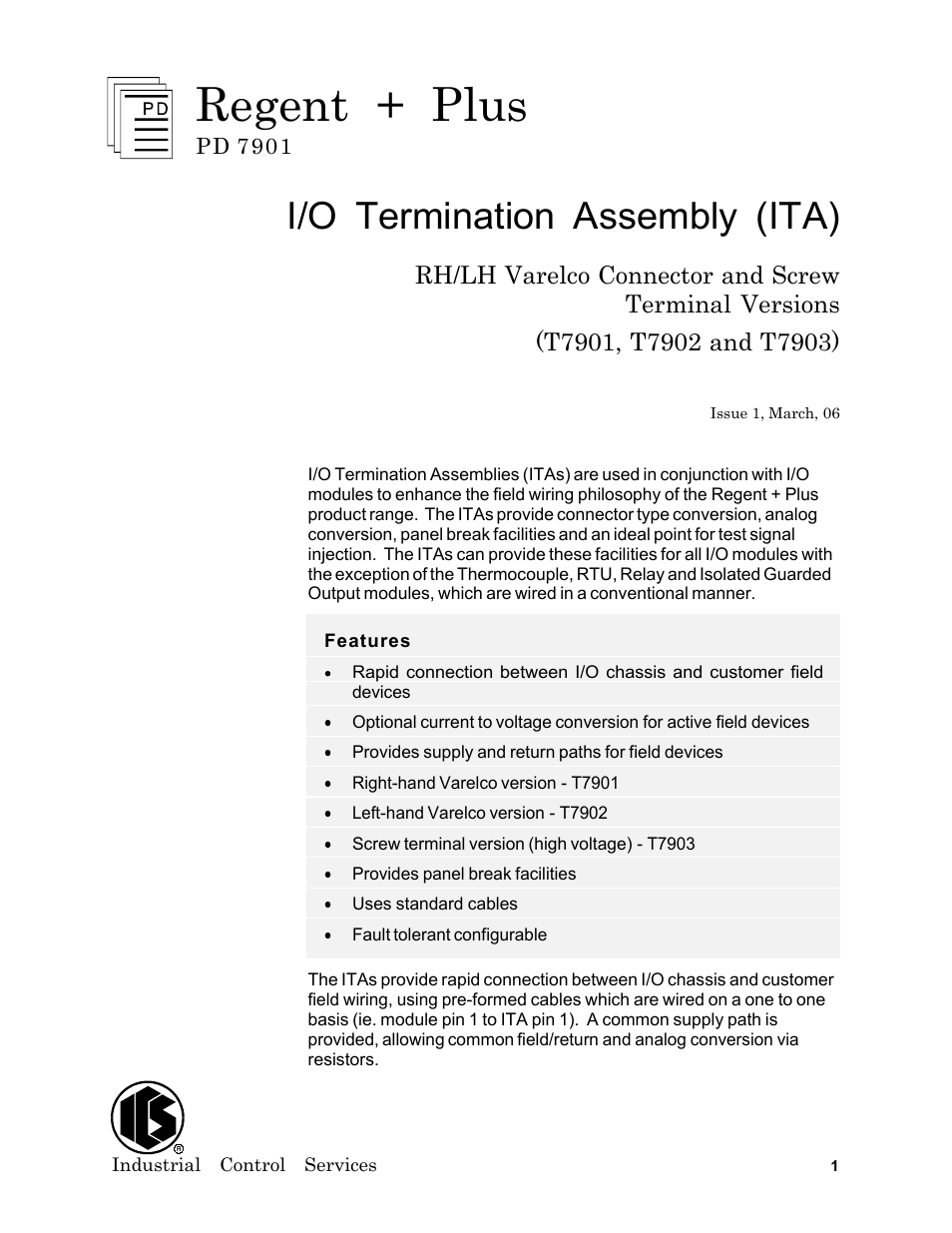 Rockwell Automation T7903 ICS Regent+Plus I/O Termination Assembly (ITA) User Manual | 60 pages