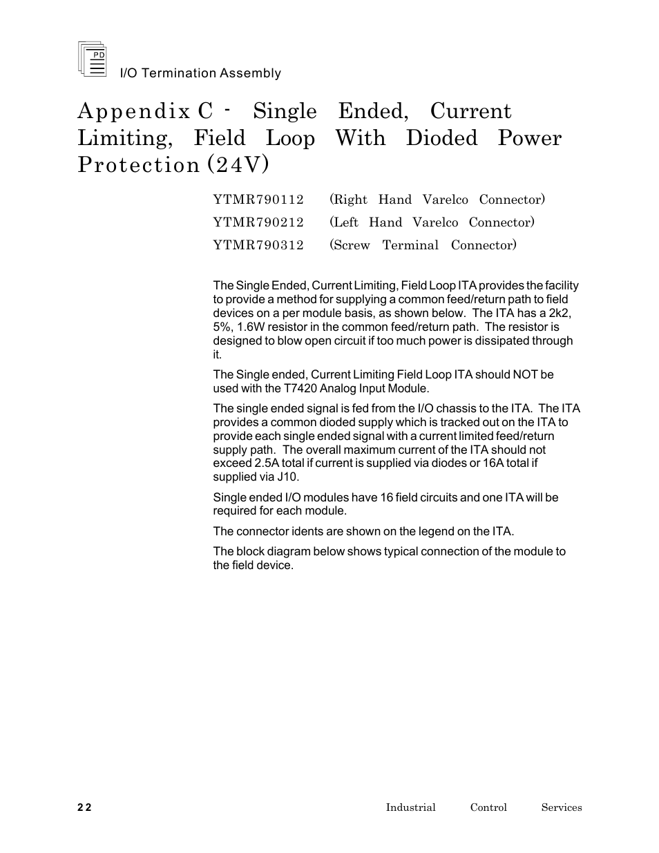 Rockwell Automation T7903 ICS Regent+Plus I/O Termination Assembly (ITA) User Manual | Page 22 / 60