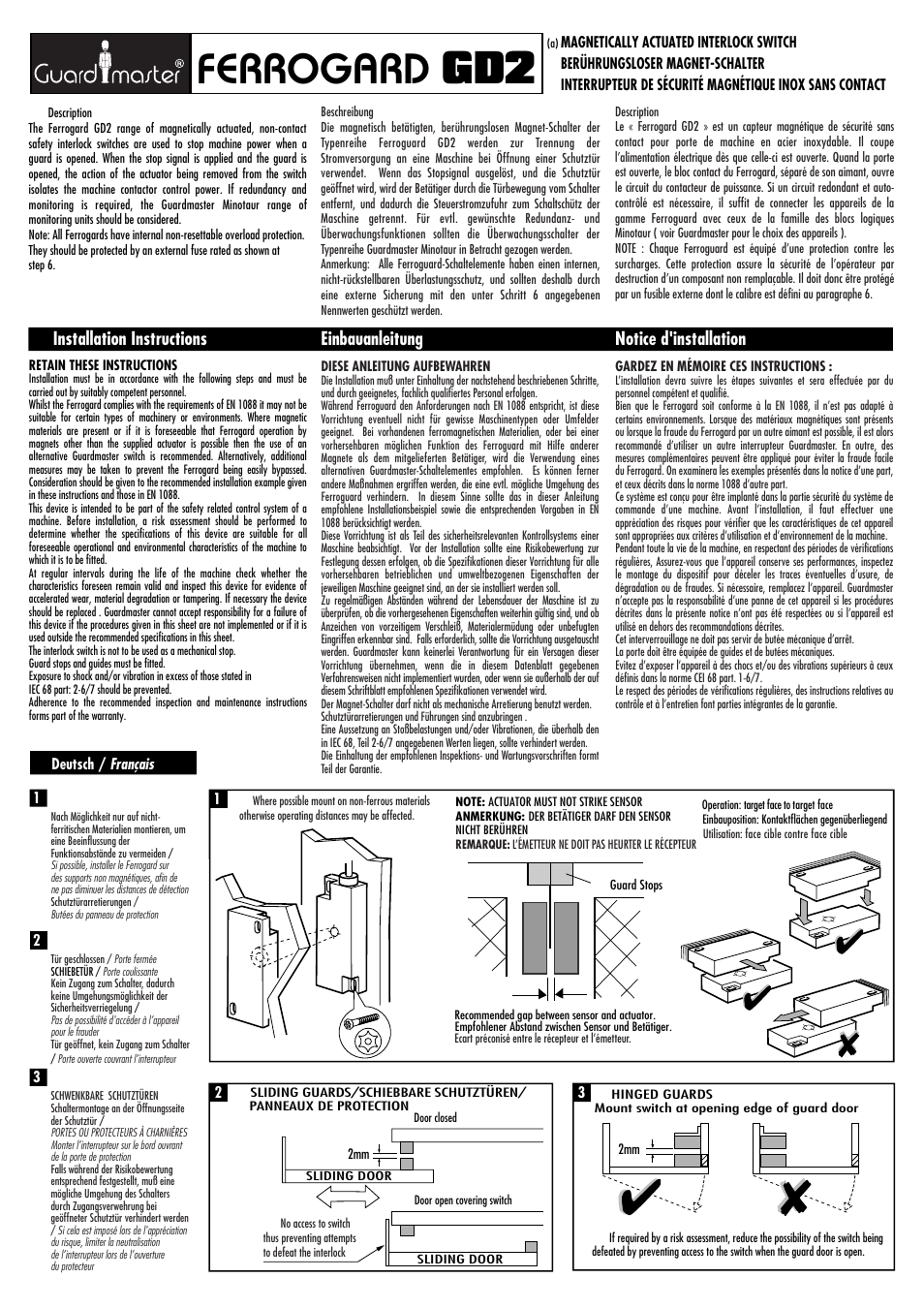 Rockwell Automation FERROGARD GD2 Magnetically Actuated Interlock Switch User Manual | 4 pages