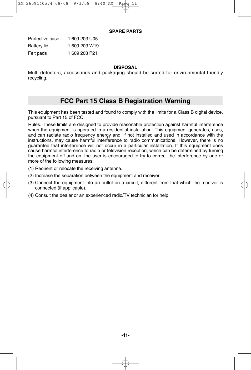 Fcc part 15 class b registration warning | Bosch Multi-Detector DMD4 User Manual | Page 11 / 32