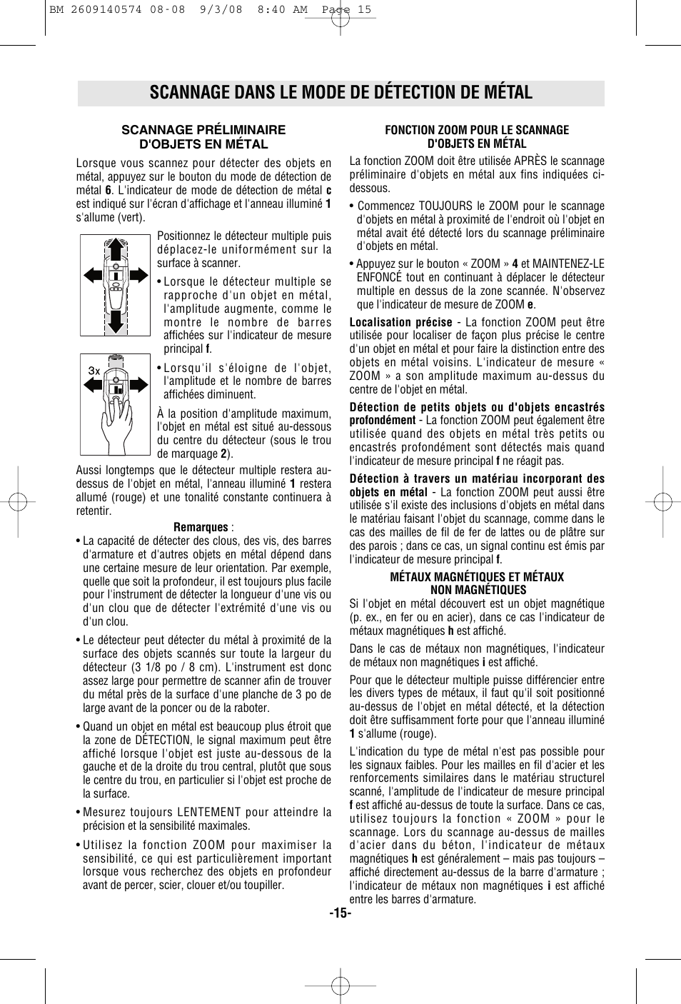 Scannage dans le mode de détection de métal | Bosch Multi-Detector DMD4 User Manual | Page 15 / 32