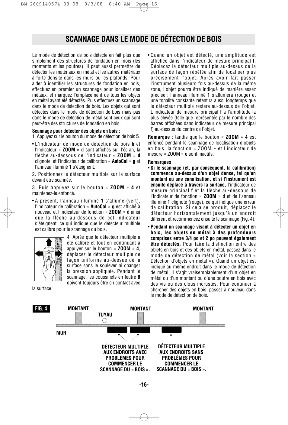 Scannage dans le mode de détection de bois | Bosch Multi-Detector DMD4 User Manual | Page 16 / 32