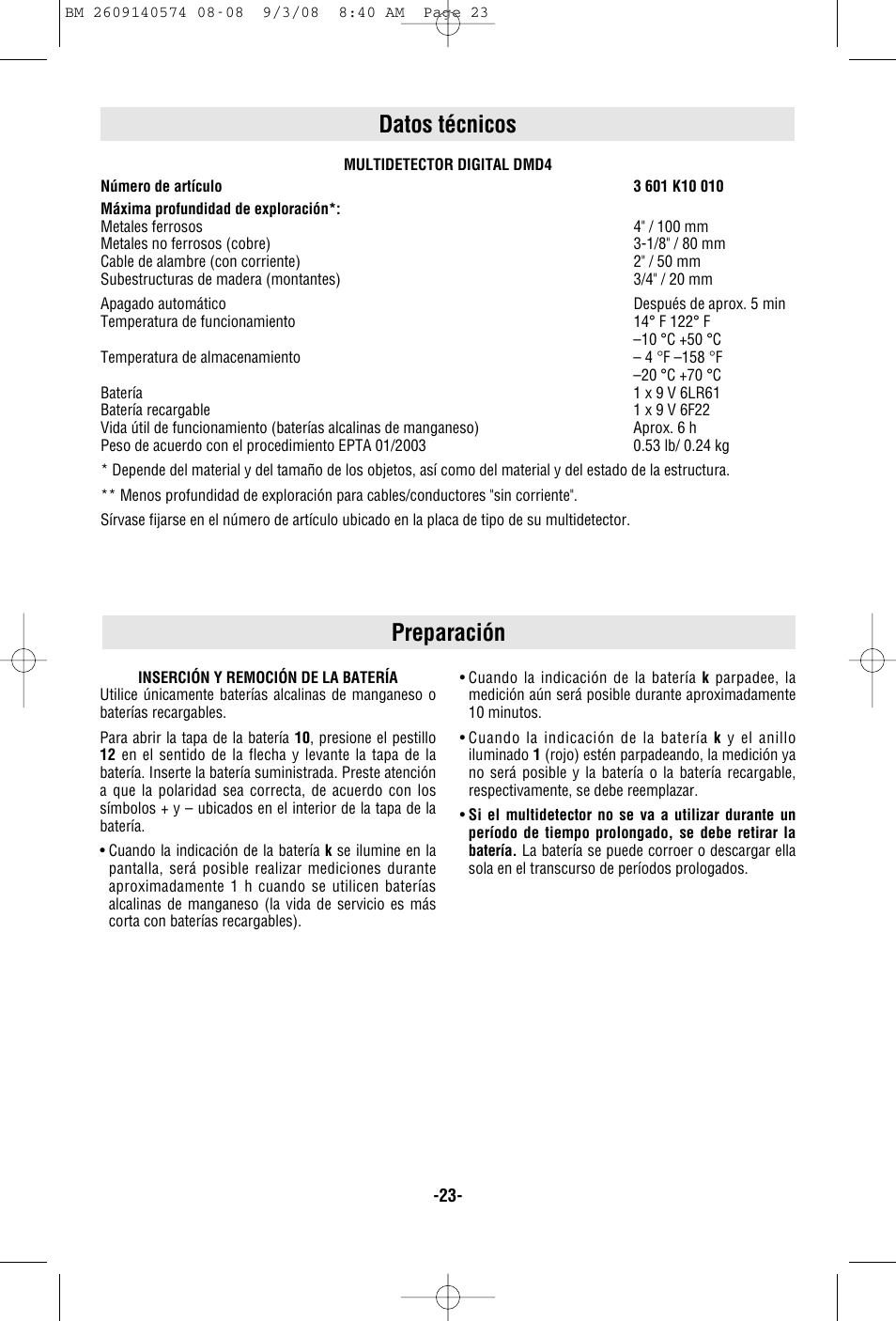 Preparación datos técnicos | Bosch Multi-Detector DMD4 User Manual | Page 23 / 32