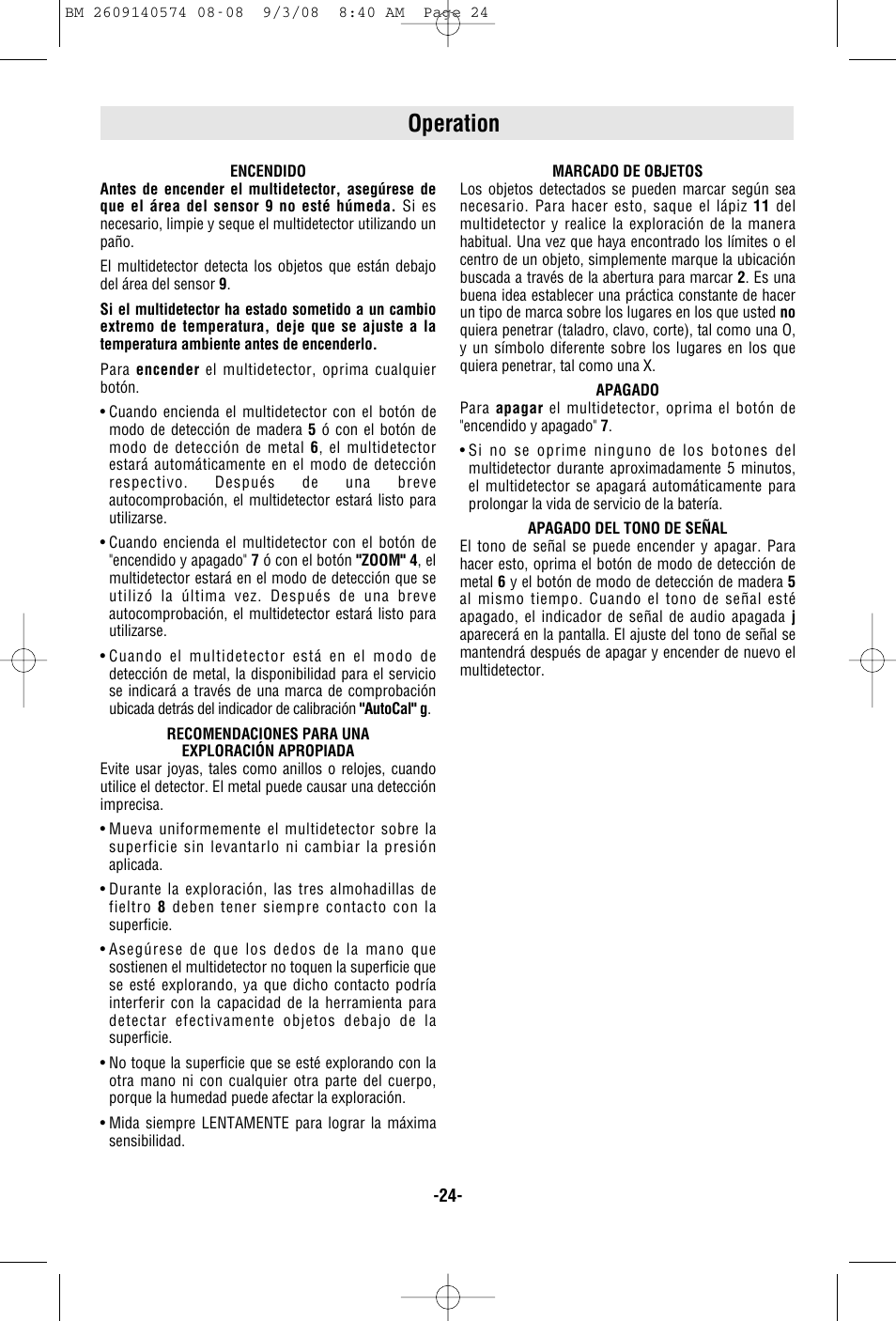 Operation | Bosch Multi-Detector DMD4 User Manual | Page 24 / 32