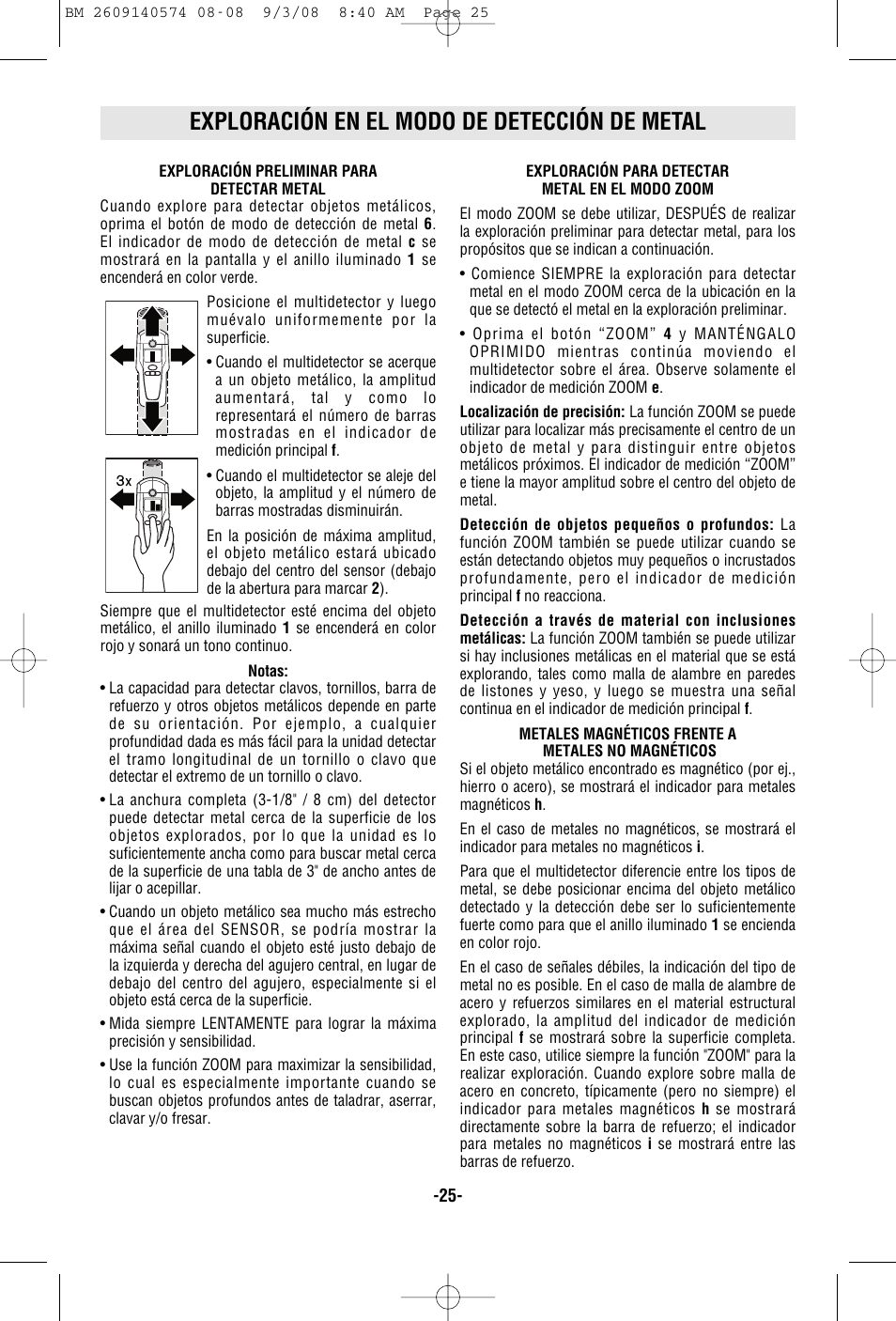 Exploración en el modo de detección de metal | Bosch Multi-Detector DMD4 User Manual | Page 25 / 32