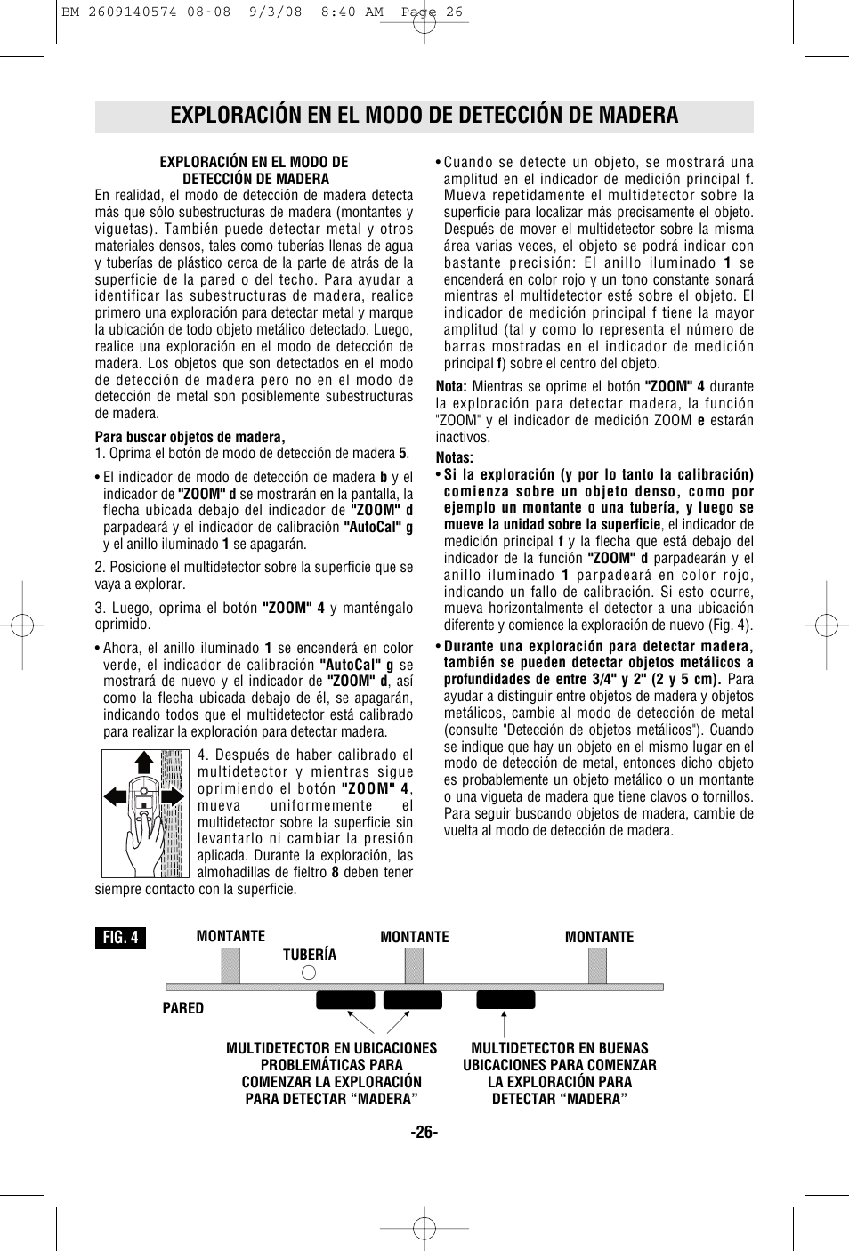 Exploración en el modo de detección de madera | Bosch Multi-Detector DMD4 User Manual | Page 26 / 32