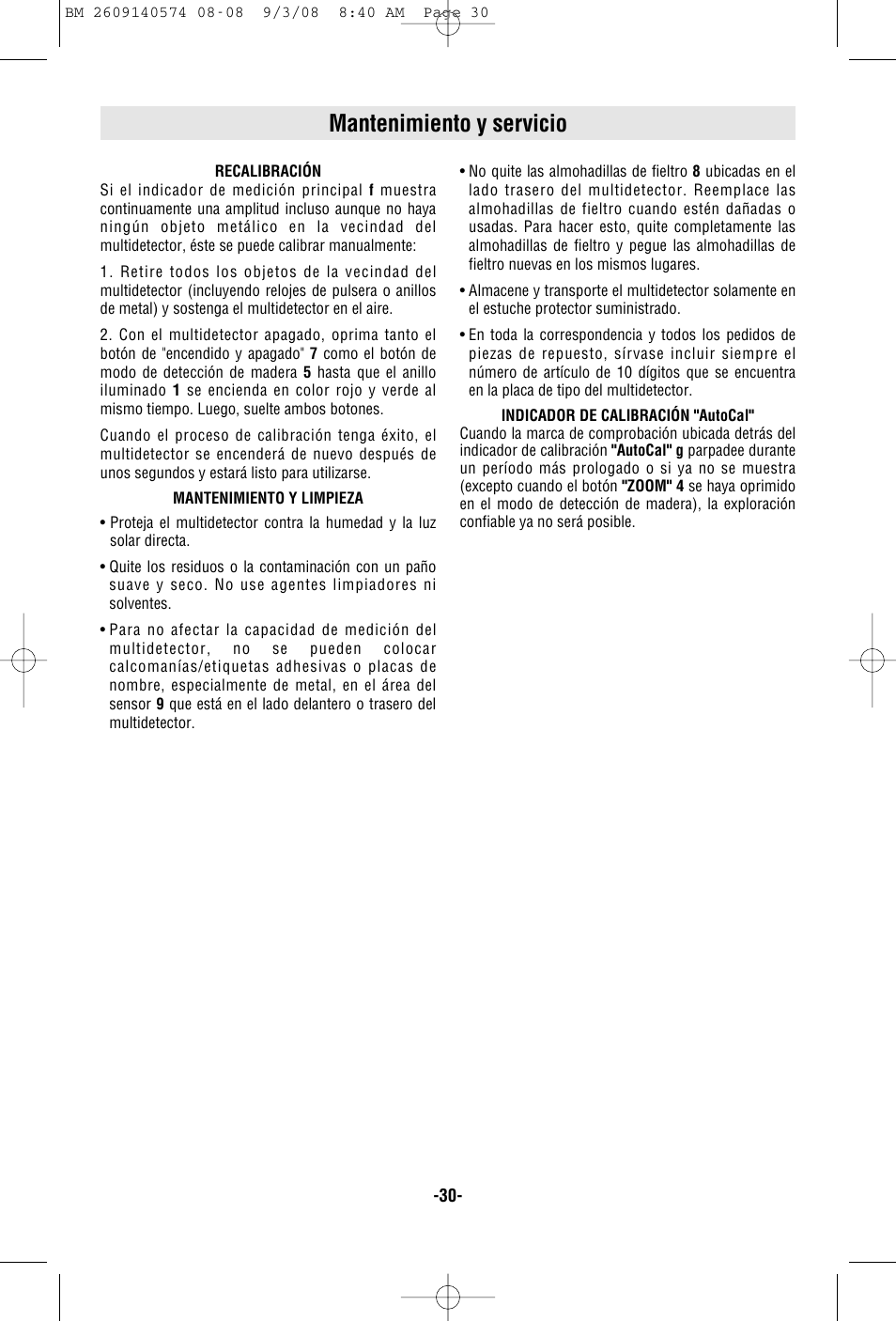 Mantenimiento y servicio | Bosch Multi-Detector DMD4 User Manual | Page 30 / 32