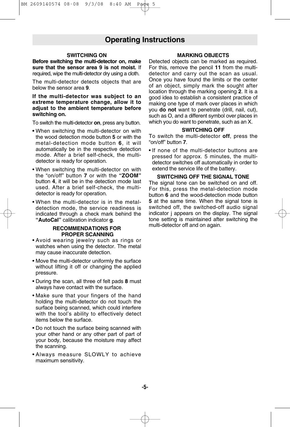 Operating instructions | Bosch Multi-Detector DMD4 User Manual | Page 5 / 32