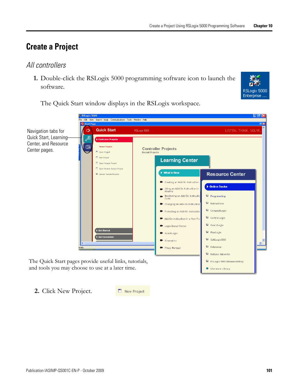 Create a project, All controllers | Rockwell Automation 1769-L3xx CompactLogix System Quick Start User Manual | Page 101 / 219