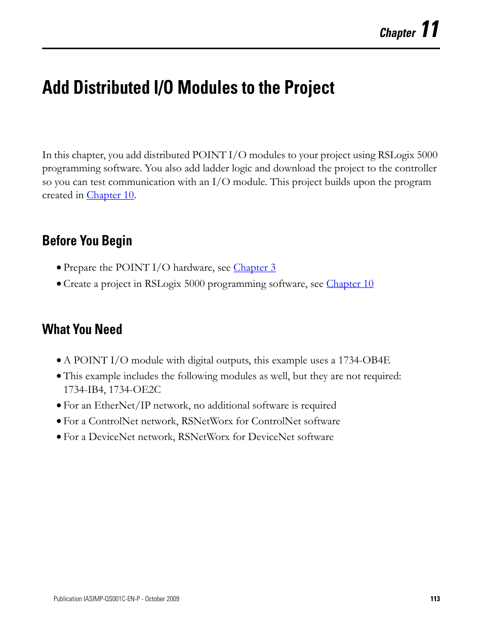 Add distributed i/o modules to the project, Before you begin, What you need | Chapter 11, Add distributed i/o, Modules to the project, Before you begin what you need | Rockwell Automation 1769-L3xx CompactLogix System Quick Start User Manual | Page 113 / 219