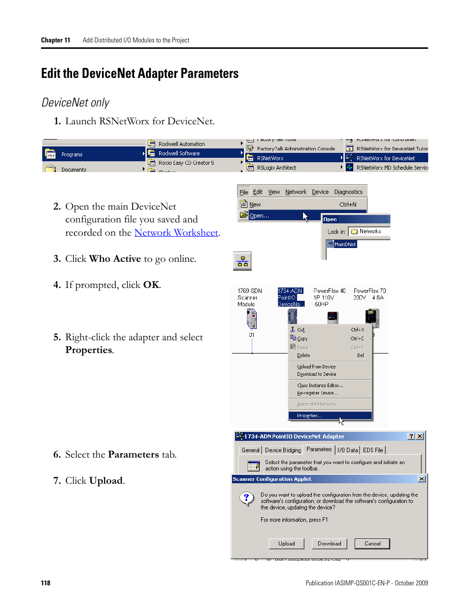 Edit the devicenet adapter parameters, Devicenet, Adapter | Parameters, Devicenet only | Rockwell Automation 1769-L3xx CompactLogix System Quick Start User Manual | Page 118 / 219