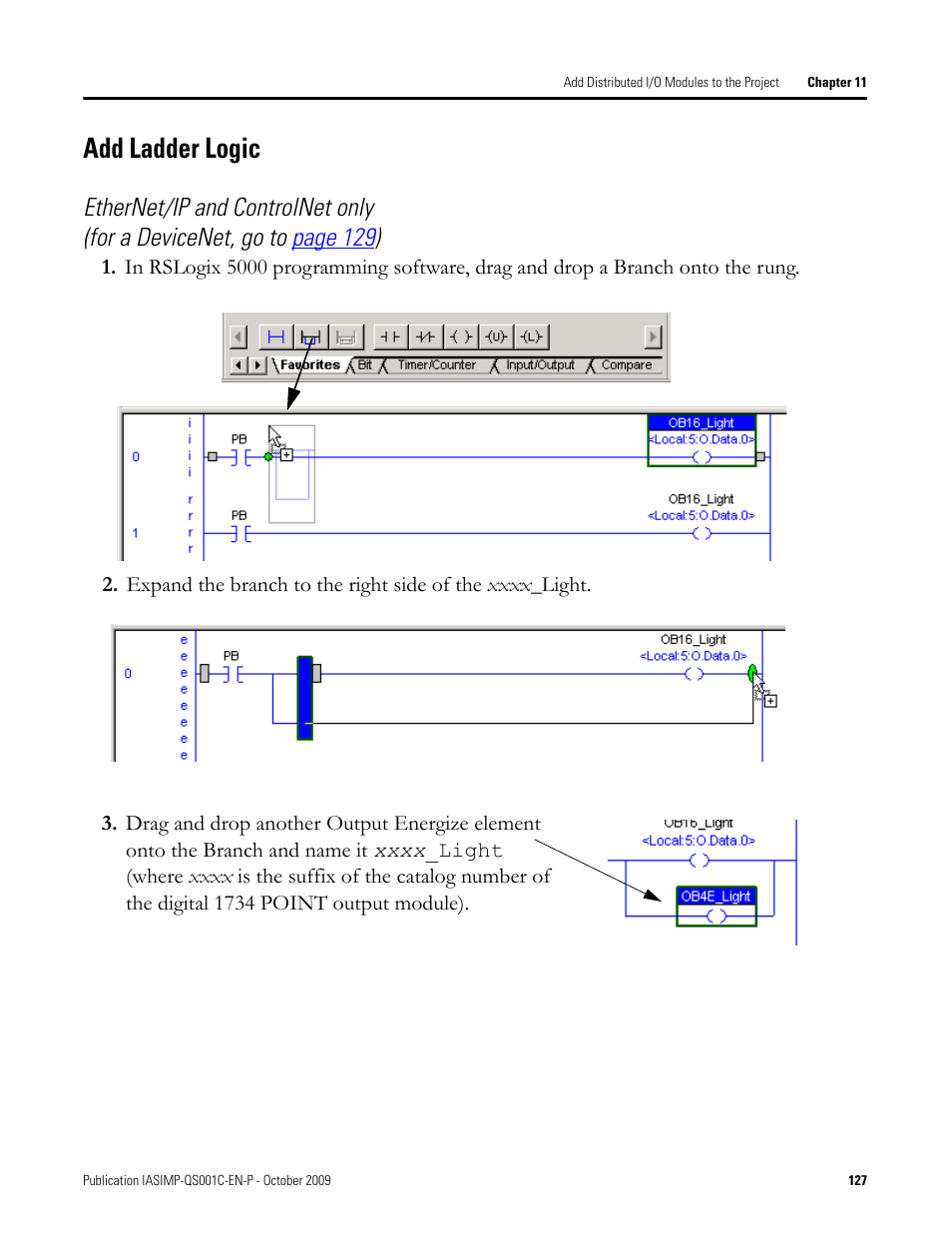 Add ladder logic, Go to | Rockwell Automation 1769-L3xx CompactLogix System Quick Start User Manual | Page 127 / 219