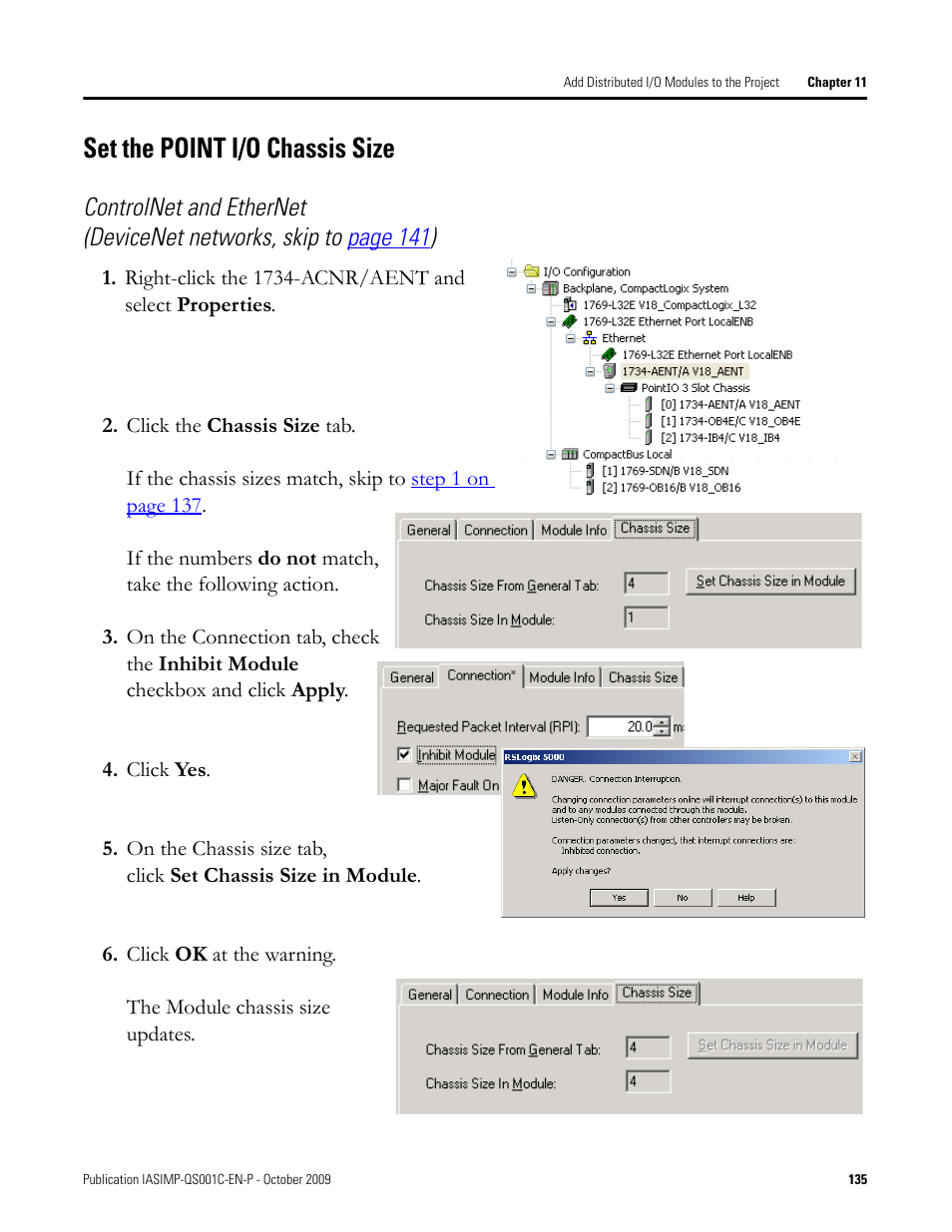 Set the point i/o chassis size, Set the point i/o, Chassis size | Rockwell Automation 1769-L3xx CompactLogix System Quick Start User Manual | Page 135 / 219