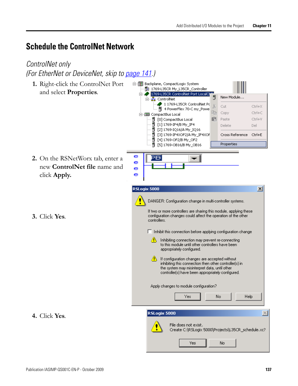 Schedule the controlnet network, Schedule the, Controlnet | Network | Rockwell Automation 1769-L3xx CompactLogix System Quick Start User Manual | Page 137 / 219