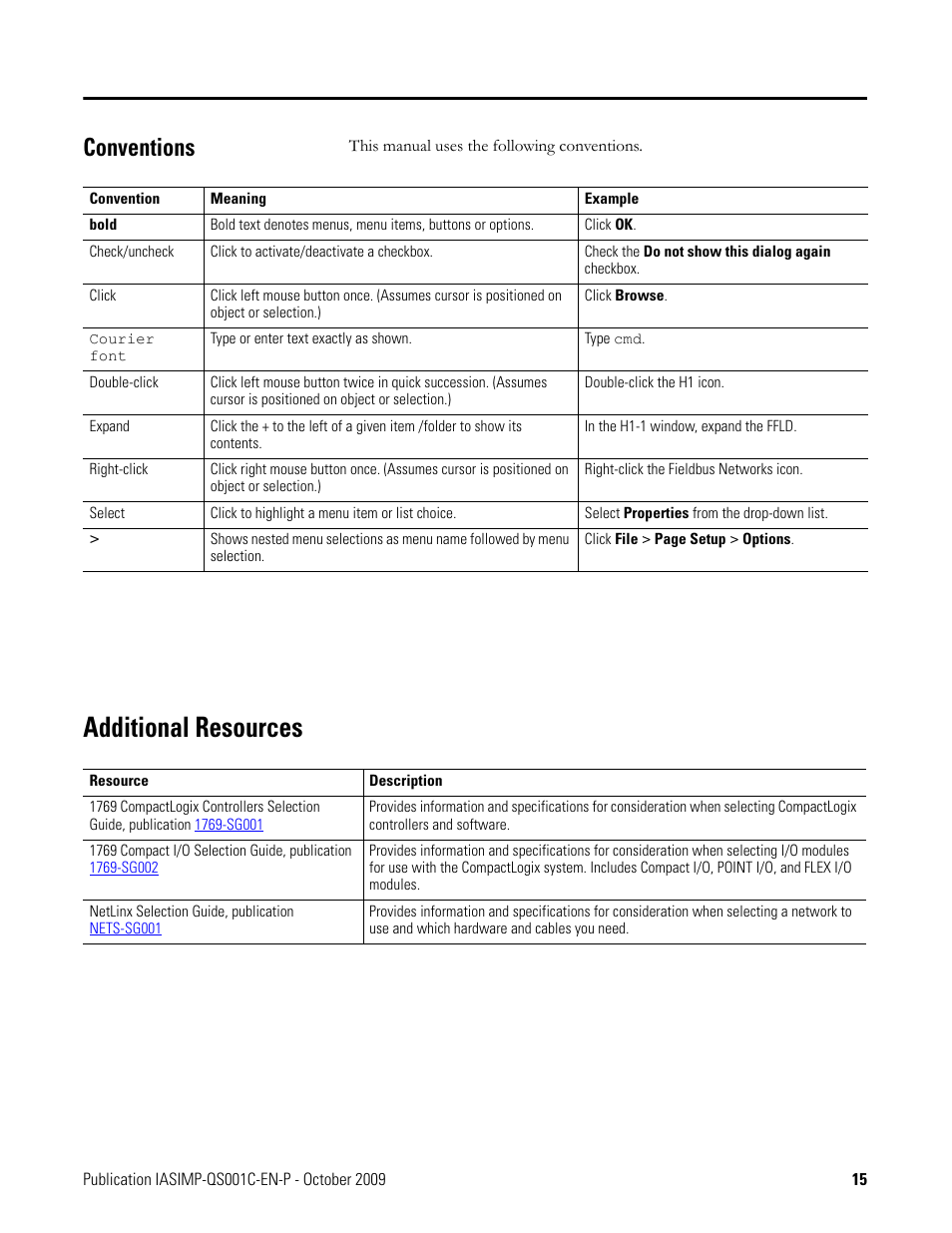 Conventions, Additional resources, Conventions additional resources | Rockwell Automation 1769-L3xx CompactLogix System Quick Start User Manual | Page 15 / 219