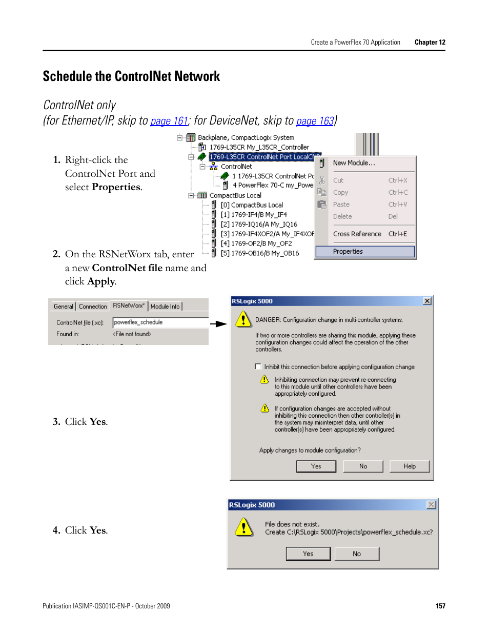 Schedule the controlnet network, Schedule the, Controlnet | Network, O to | Rockwell Automation 1769-L3xx CompactLogix System Quick Start User Manual | Page 157 / 219