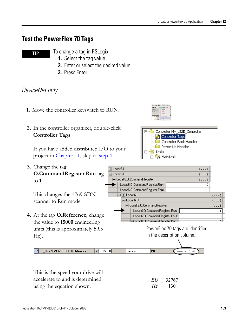 Test the powerflex 70 tags, Devicenet only | Rockwell Automation 1769-L3xx CompactLogix System Quick Start User Manual | Page 163 / 219