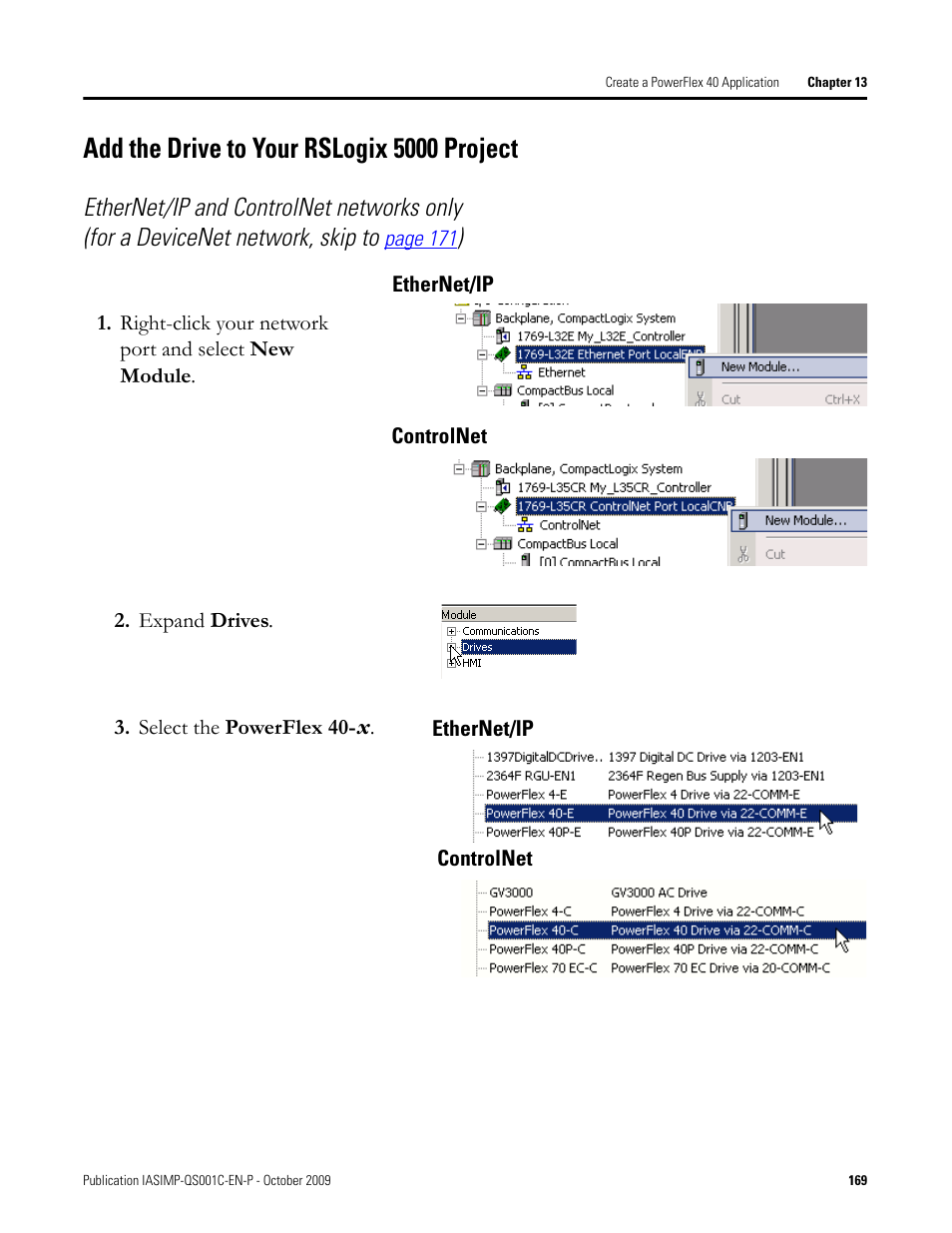 Add the drive to your rslogix 5000 project, Add the drive to, Your rslogix 5000 | Project | Rockwell Automation 1769-L3xx CompactLogix System Quick Start User Manual | Page 169 / 219