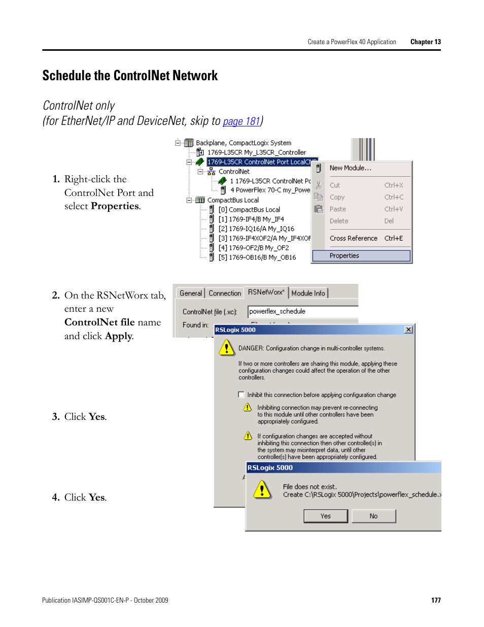 Schedule the controlnet network, Schedule the, Controlnet | Network | Rockwell Automation 1769-L3xx CompactLogix System Quick Start User Manual | Page 177 / 219