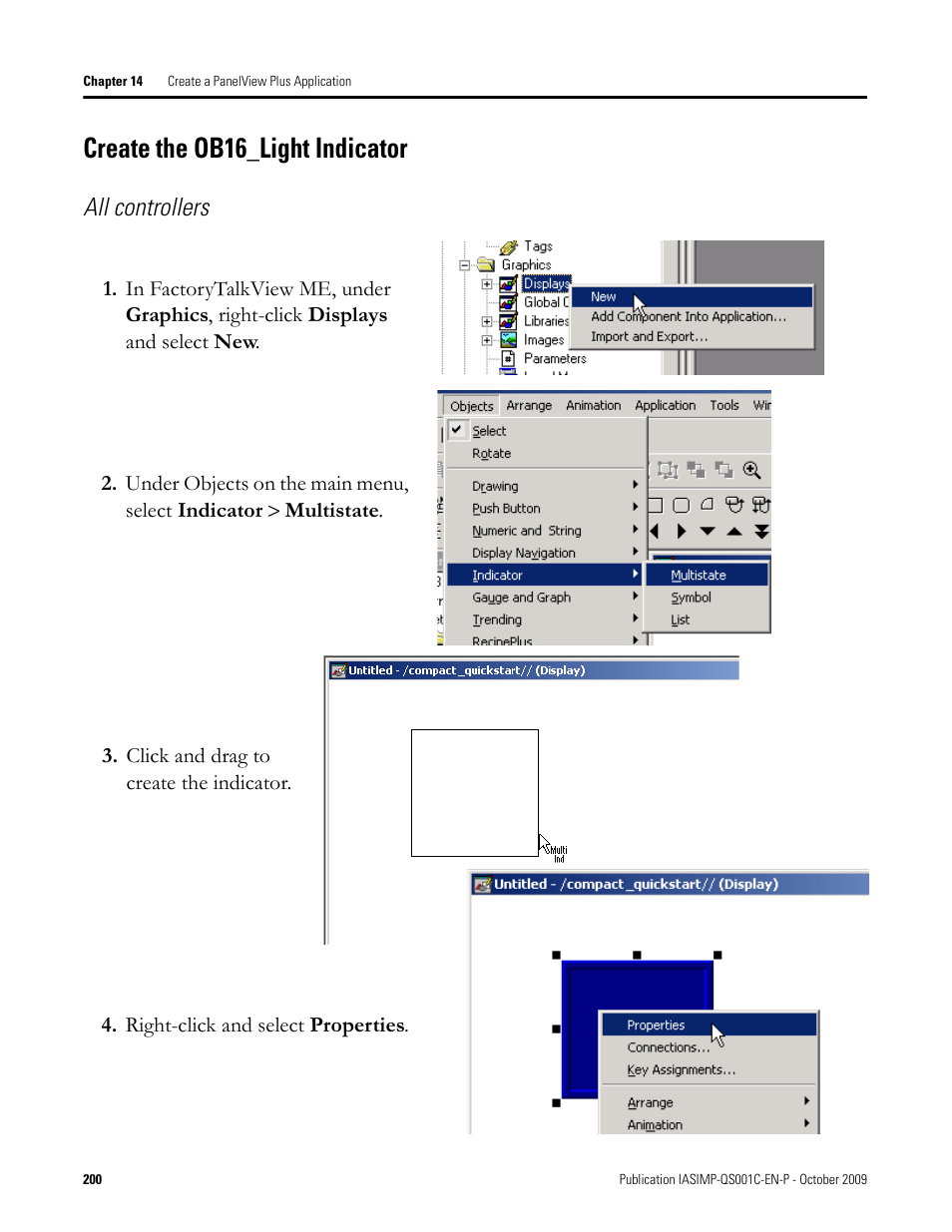 Create the ob16_light indicator, Create the, Ob16_light | Indicator, All controllers | Rockwell Automation 1769-L3xx CompactLogix System Quick Start User Manual | Page 200 / 219