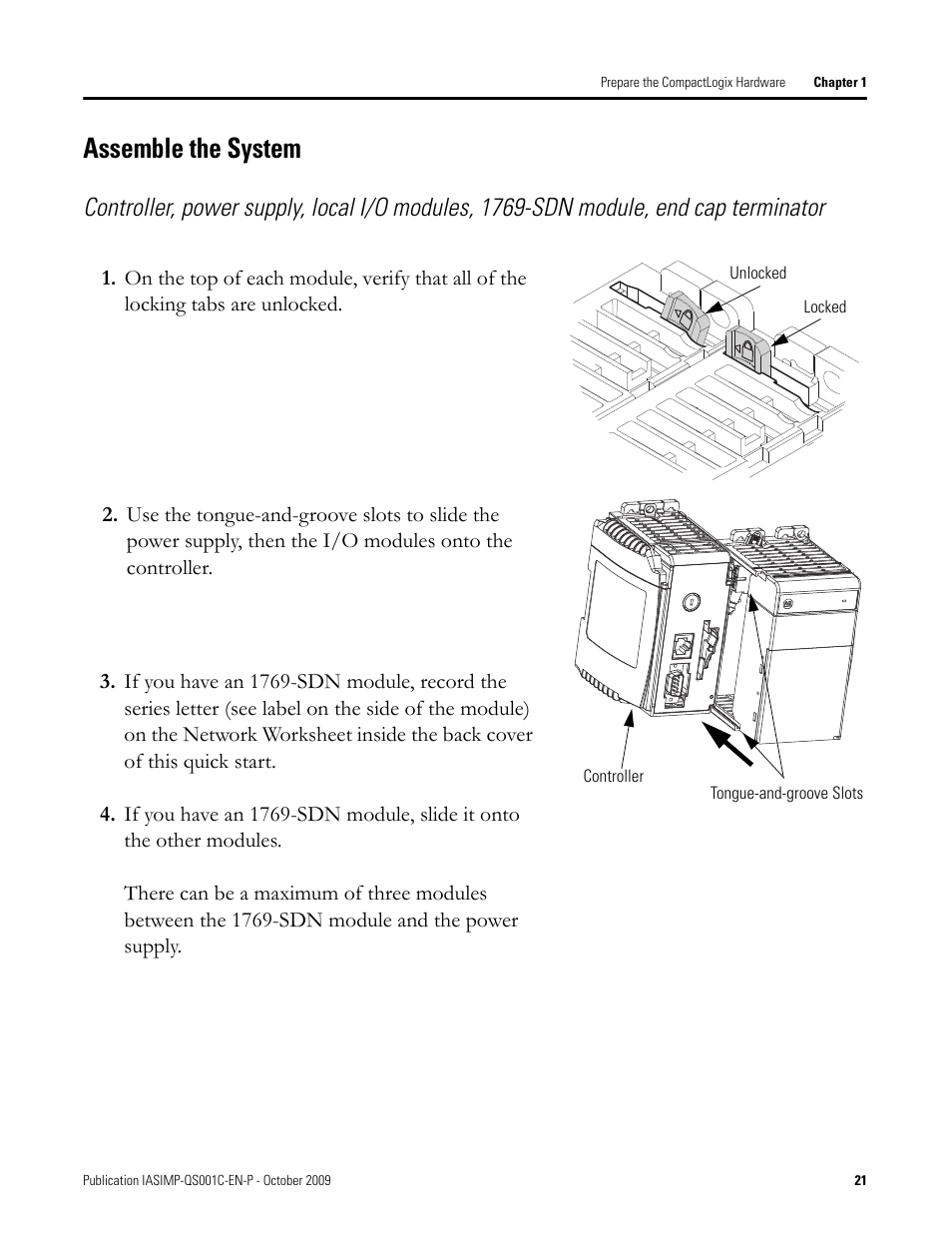 Assemble the system, Assemble the, System | Rockwell Automation 1769-L3xx CompactLogix System Quick Start User Manual | Page 21 / 219