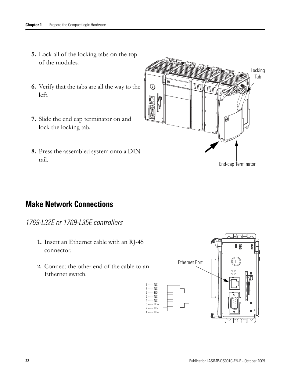 Make network connections, Make network, Connections | Rockwell Automation 1769-L3xx CompactLogix System Quick Start User Manual | Page 22 / 219