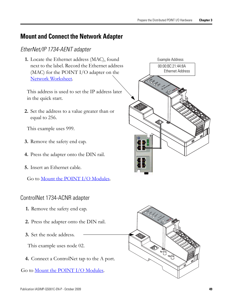 Mount and connect the network adapter, Mount and connect, The network | Adapter | Rockwell Automation 1769-L3xx CompactLogix System Quick Start User Manual | Page 49 / 219