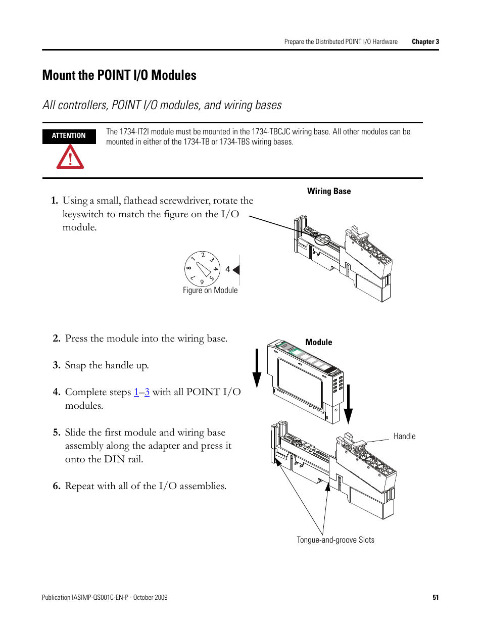 Mount the point i/o modules, Mount the point, I/o modules | Go to | Rockwell Automation 1769-L3xx CompactLogix System Quick Start User Manual | Page 51 / 219