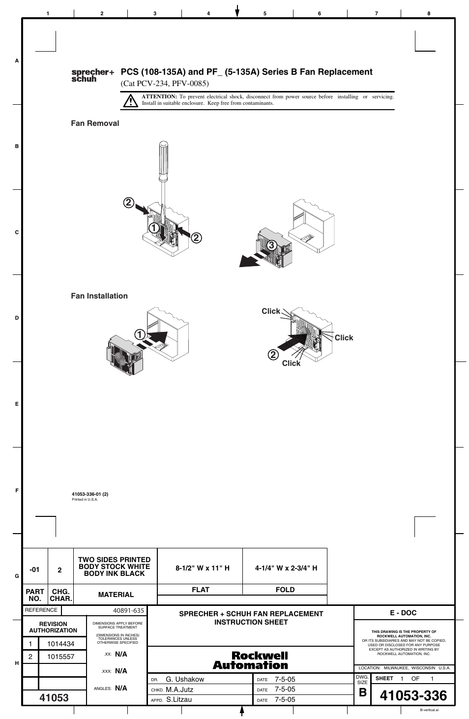 Rockwell Automation PCV-234 PCS (108-135A) and PFS (5-135A) Series B Fan Replacement User Manual | 1 page