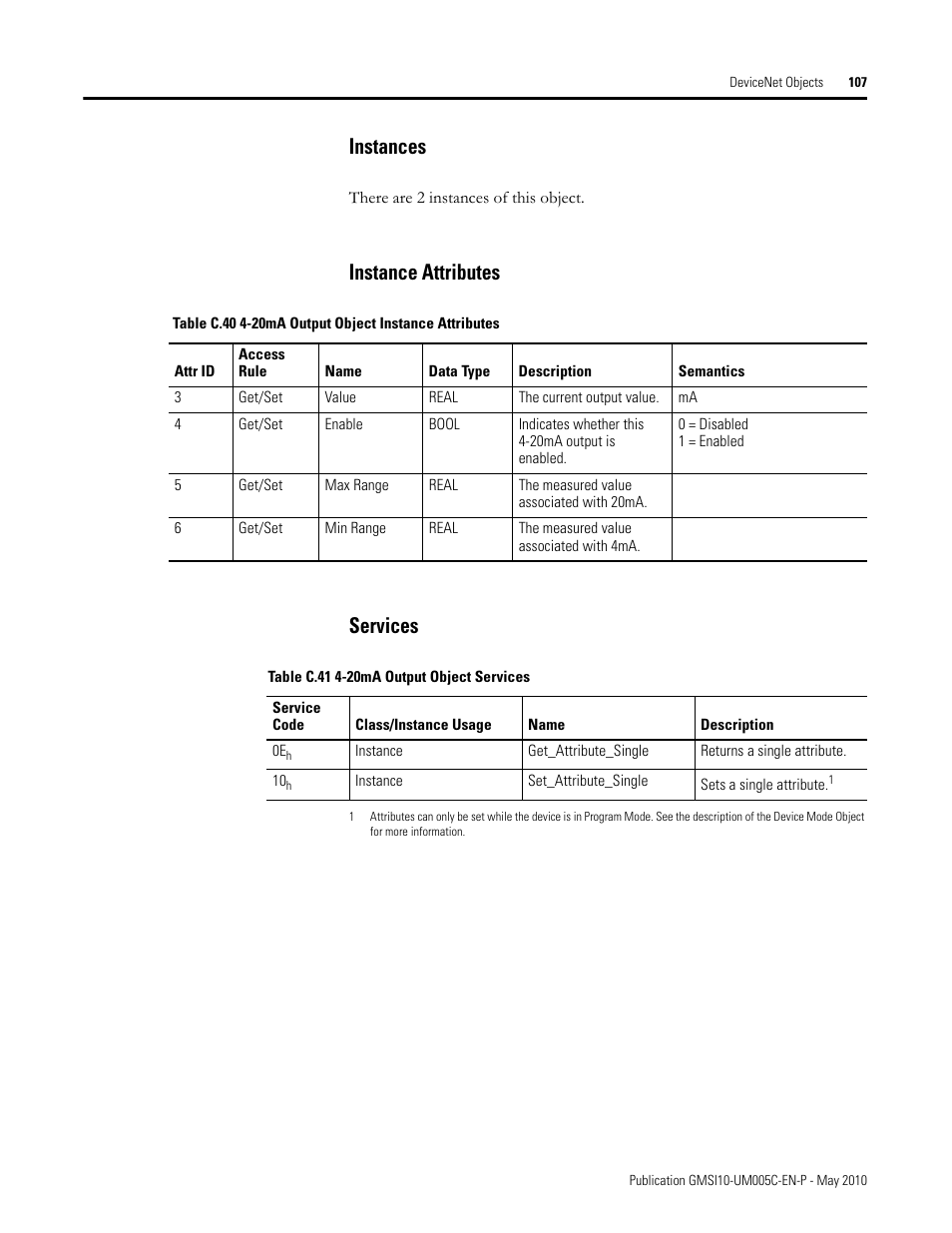 Instances, Instance attributes, Services | Instances instance attributes services, Instance attributes services | Rockwell Automation 1440-TPS02-01RB XM-320 Position Module User Manual | Page 115 / 127