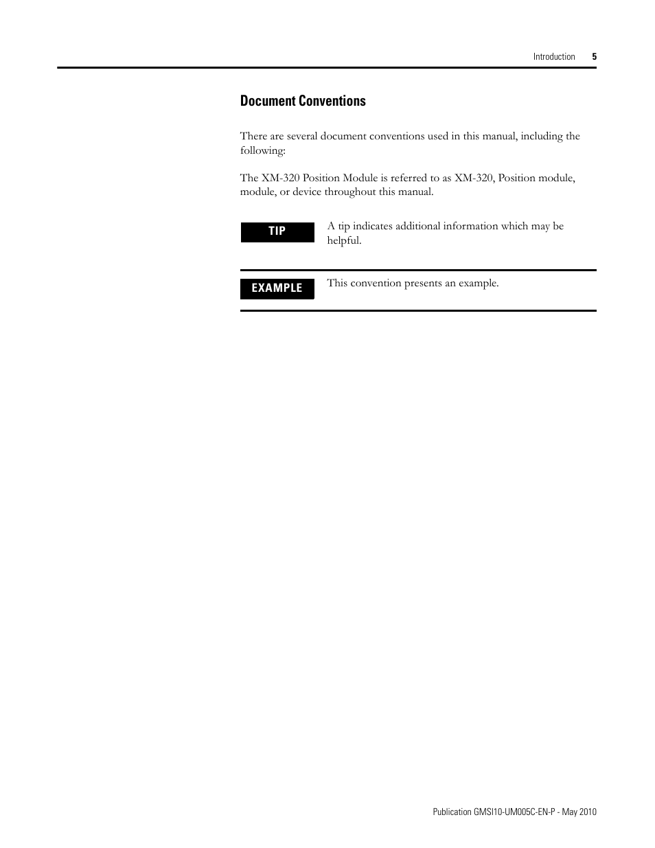 Document conventions | Rockwell Automation 1440-TPS02-01RB XM-320 Position Module User Manual | Page 13 / 127