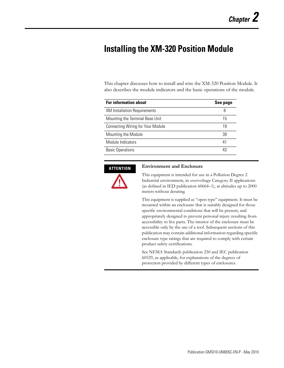 Installing the xm-320 position module, Chapter 2, Chapter | Rockwell Automation 1440-TPS02-01RB XM-320 Position Module User Manual | Page 15 / 127