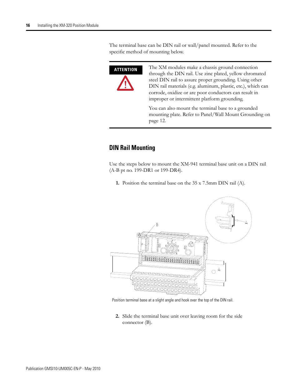 Din rail mounting | Rockwell Automation 1440-TPS02-01RB XM-320 Position Module User Manual | Page 24 / 127