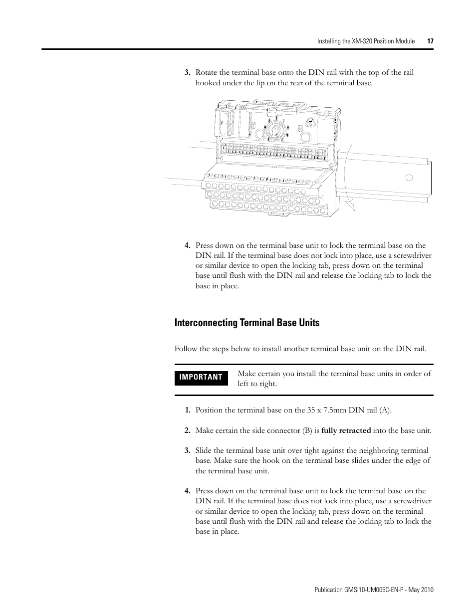 Interconnecting terminal base units | Rockwell Automation 1440-TPS02-01RB XM-320 Position Module User Manual | Page 25 / 127