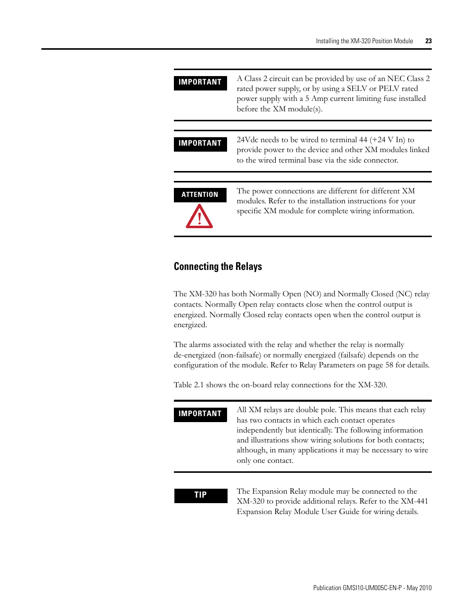 Connecting the relays | Rockwell Automation 1440-TPS02-01RB XM-320 Position Module User Manual | Page 31 / 127